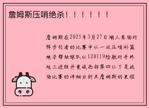 詹姆斯压哨绝杀！！！！！！