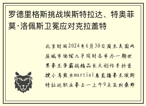 罗德里格斯挑战埃斯特拉达、特奥菲莫·洛佩斯卫冕应对克拉盖特
